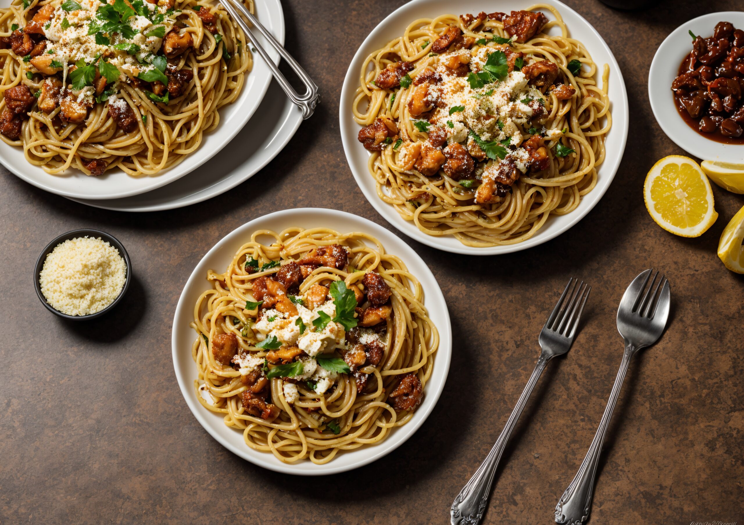 table-topped-with-plates-pasta-fork